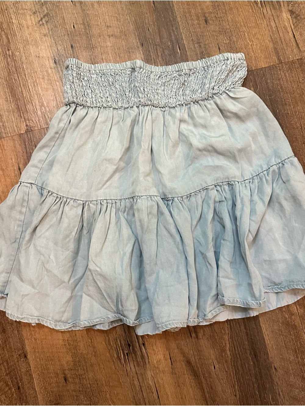 Smocked Waist Light Blue Cotton Tiered Mini Skirt NWOT
